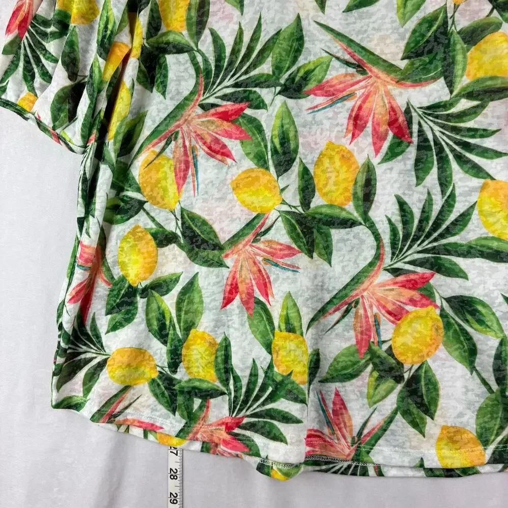 Ruby Rd Short Sleeve T-Shirt Top Women's XL Yellow Lemon Tropical Floral Resort
